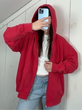 Vintage Y2K Gap Athletics Red Zip Up Hooded Sweatshirt Size Small Oversized Fit